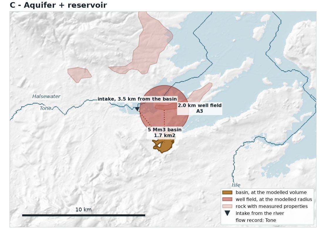 Where option C would sit. Well field on A3, 2.7 km from the basin.